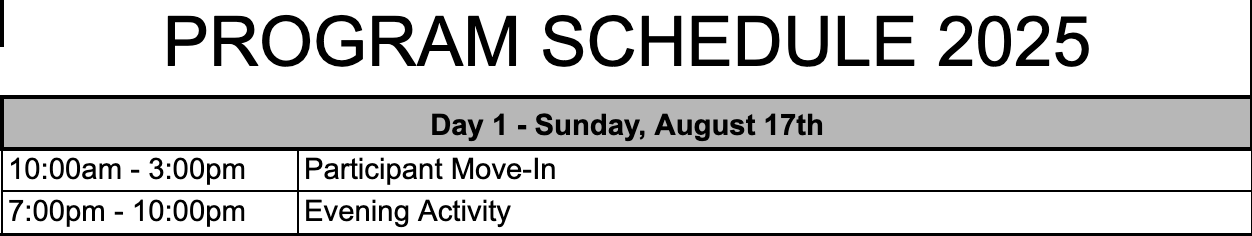 Day 1 Schedule